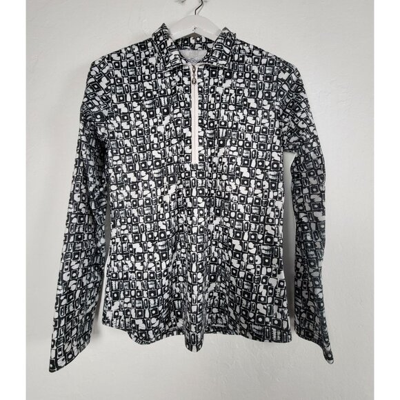 SanSoleil Womens Geometric Long Sleeve 1/4 Zip Pullover Shirt Small Black UV 50+ - Picture 1 of 7